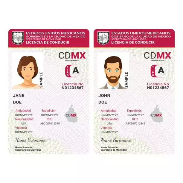 Vector template of toy driver license plastic card for Mexico